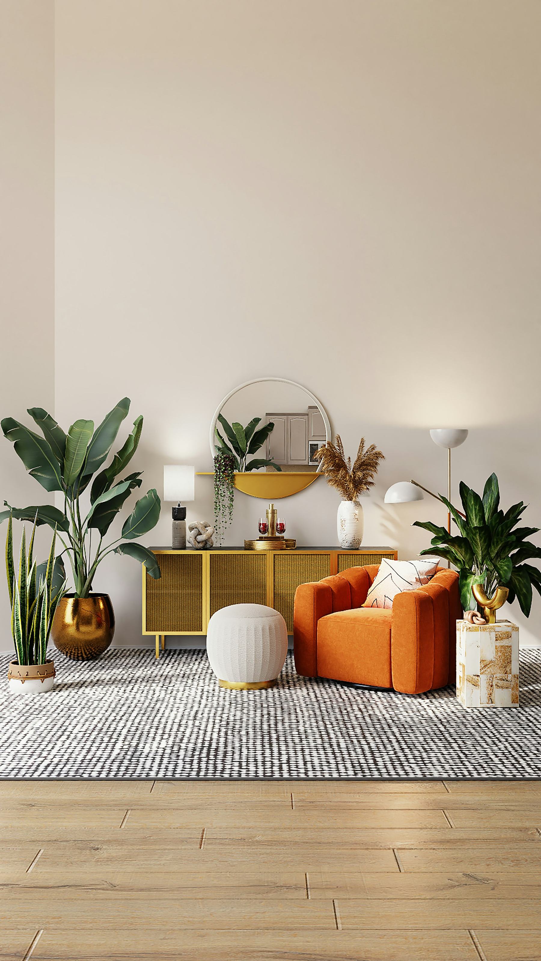 Warm neutral living room styled by Lkenrto